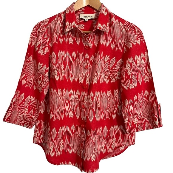 Jones New York Sport Petite 100% Linen Blouse w/ Aztec Print Size Medium Petite - Picture 1 of 9